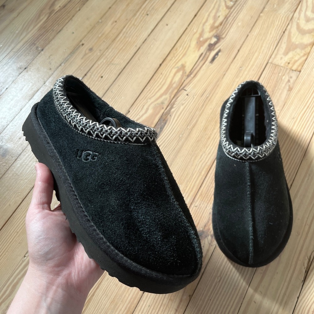 UGG Tasman Slipper Women 9 Black Suede Braid Trim Slip On Clog 5955